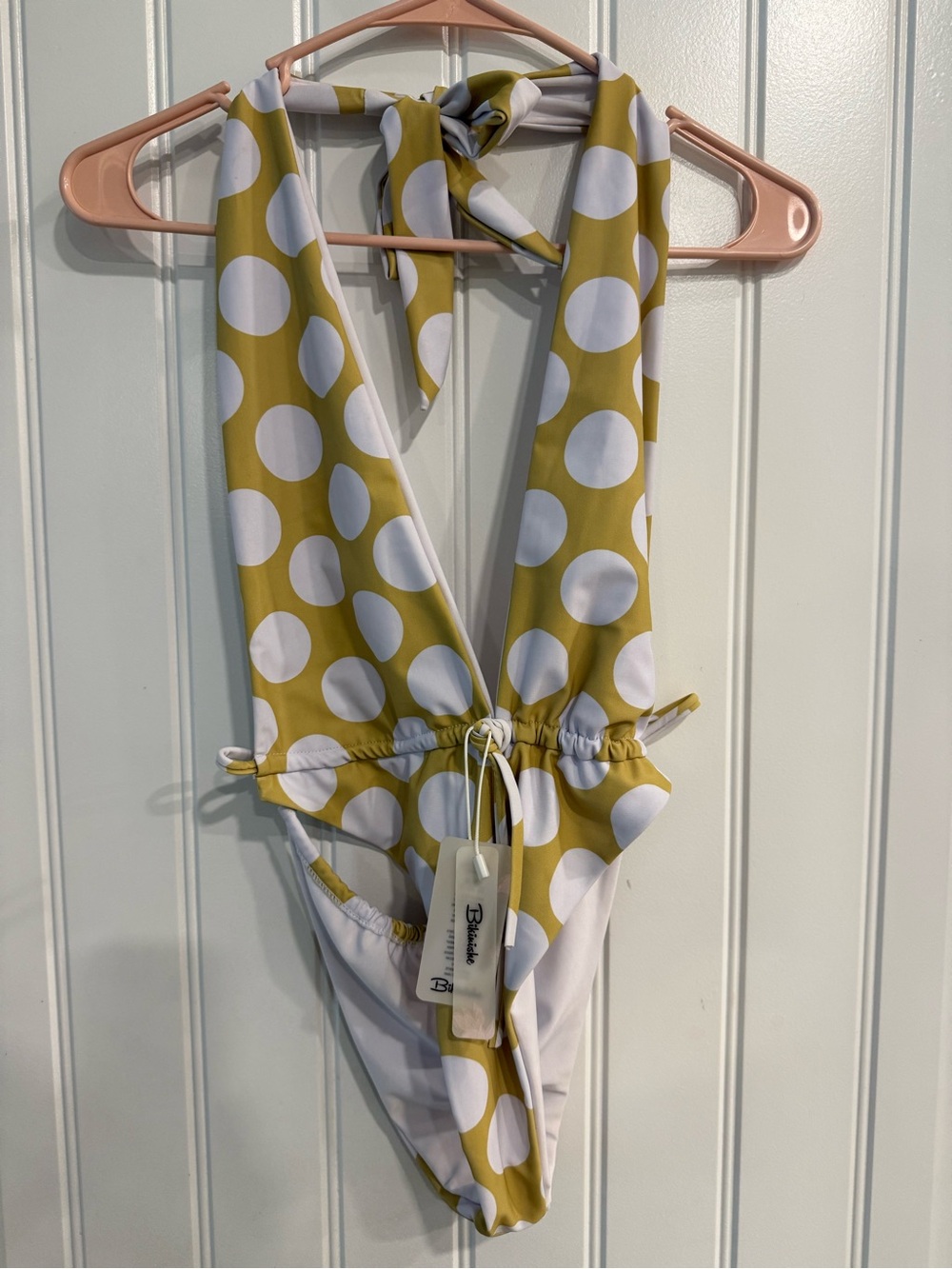 Polka Dot Halter One-Piece Swimsuit in Yellow and White